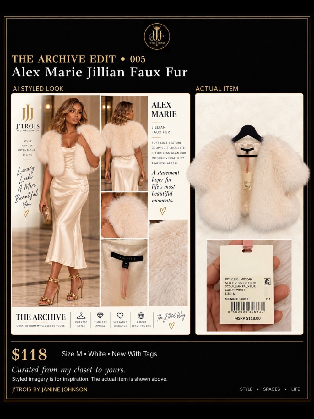 Alex Marie Jillian Faux Fur Shrug - Ivory Blush